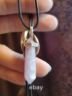 Vintage Sterling Twin Wrapped Dolphins Rose Quartz Hexagon Crystal Pendant