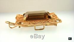 Vintage Stunning Rare 14k Rose Gold Smoky Quartz 16.8 Gram Pin Brooch Pendant