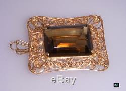 Vintage Stunning Rare 14k Rose Gold Smoky Quartz 16.8 Gram Pin Brooch Pendant