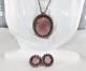 Vintage TS-75 Mexico Sterling Silver Rose Quartz Pendant & Earring Necklace Set