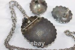 Vintage TS-75 Mexico Sterling Silver Rose Quartz Pendant & Earring Necklace Set