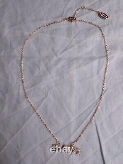 Vivienne Westwood Rose Gold Pink Crystal Arrow Orb Pendant Chain Necklace