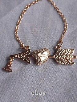 Vivienne Westwood Rose Gold Pink Crystal Arrow Orb Pendant Chain Necklace