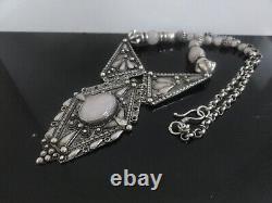 Vtg 950 Sterling Silver Rose Quartz Ornate Massive Ethnic Necklace