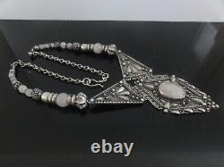 Vtg 950 Sterling Silver Rose Quartz Ornate Massive Ethnic Necklace