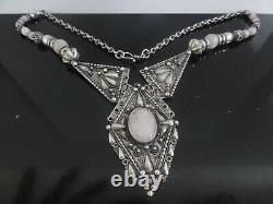 Vtg 950 Sterling Silver Rose Quartz Ornate Massive Ethnic Necklace