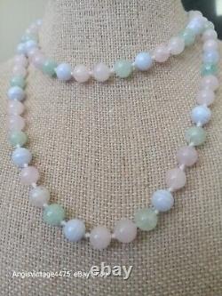 Vtg Natural Stones Necklace Rose Quartz Amathyst Blue Lace Agate Amazonite