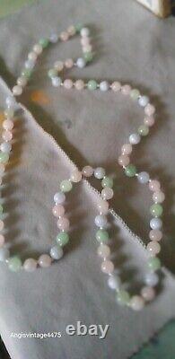 Vtg Natural Stones Necklace Rose Quartz Amathyst Blue Lace Agate Amazonite