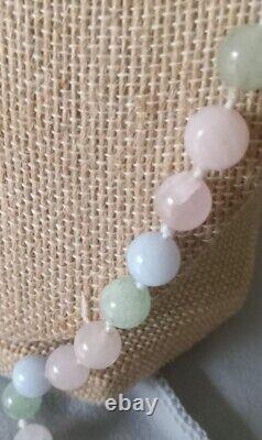 Vtg Natural Stones Necklace Rose Quartz Amathyst Blue Lace Agate Amazonite