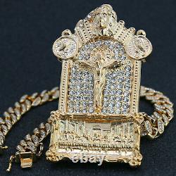Watch BK Face Last Supper Pendant 14k Gold Plated Cuban Chain Cubic Zirconia