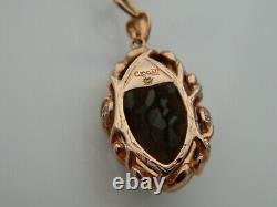 Welsh Clogau 9ct Rose Gold Ar Dan Smoky Quartz & Diamond Pendant