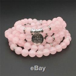 Wholesale 100pcs 6mm Rose Quartz Bracelet 108 Beads Lotus Buddha Pendant