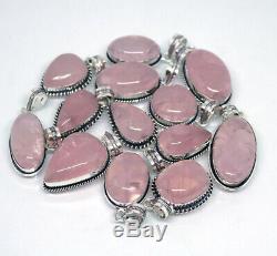 Wholesale Lot! 100 PCs Natural Rose Quartz Gemstone. 925 Silver Plated Pendant