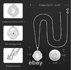 Women 12mm Freshwater Pearl Pendant 925 Sterling Silver Flower Necklace UK BEST