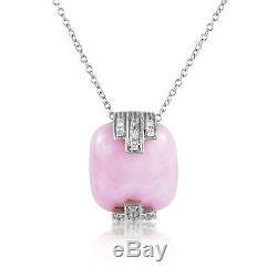 Women's 18K White Gold Diamond & Rose Quartz Pendant Necklace 230-00011