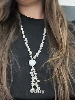 Yemeni Rose Quartz Long Chain Necklace With Heart Pendant Stone