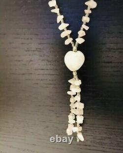 Yemeni Rose Quartz Long Chain Necklace With Heart Pendant Stone