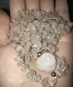 Yemeni Rose Quartz Long Chain Necklace With Heart Pendant Stone