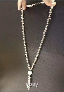 Yemeni Rose Quartz Long Chain Necklace With Heart Pendant Stone